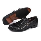 Men Apron Toe Dress Loafers - Buckles Monk Strap Formal Dress Shoes