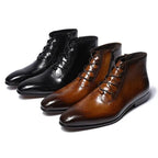 Men's Boots - Block Ankle Boots - Leather