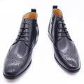 Men's Boots - Block Ankle Boots - Leather