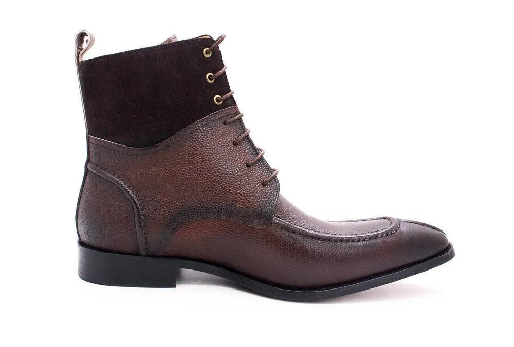 Men's Boots - Block Ankle Boots - Leather