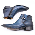 Men's Boots - Block Ankle Boots - Leather