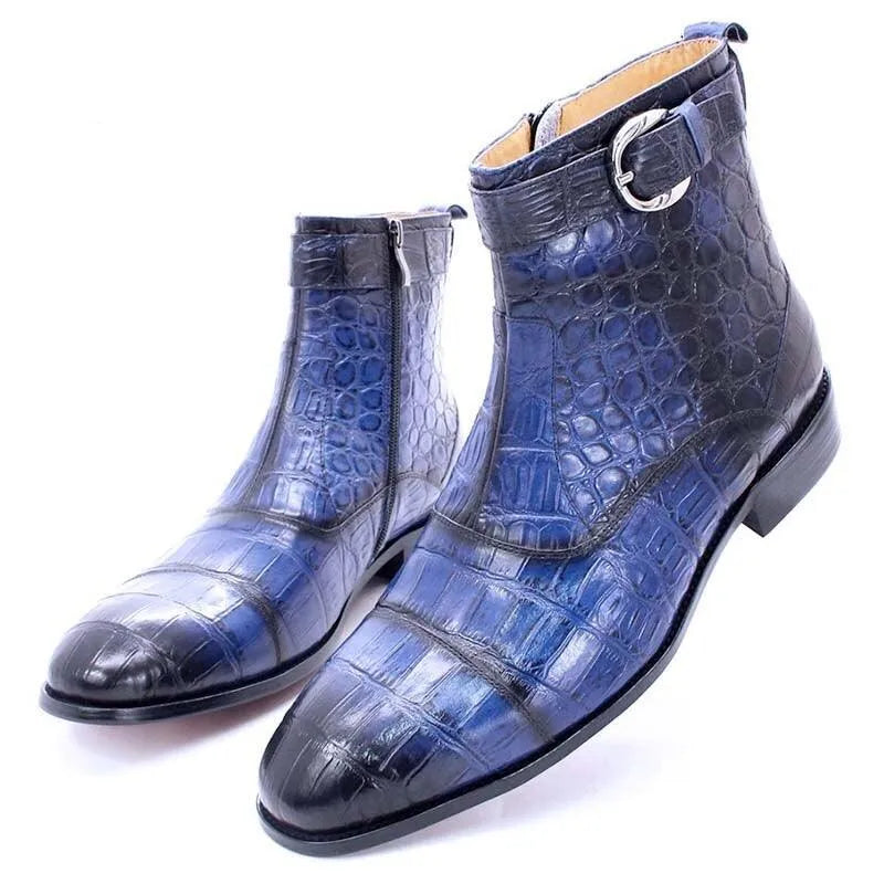 Men's Boots - Winter Block Ankle Boots - Leather