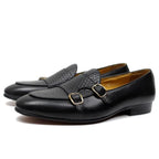 Men's Loafers - Monk Strap Shoes - Leather
