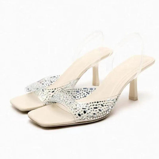 Rhinestone Square Toe Sandals Women