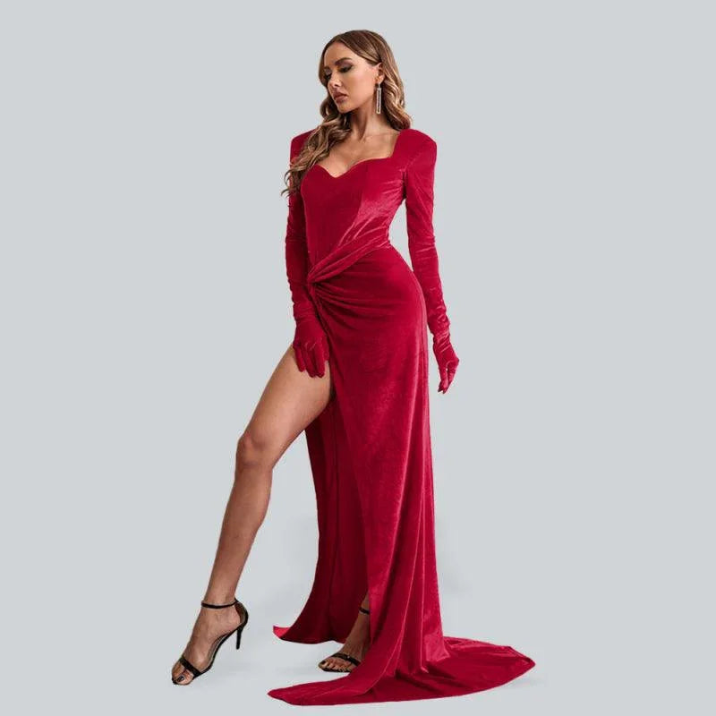 Velvet High Waist Evening Dress