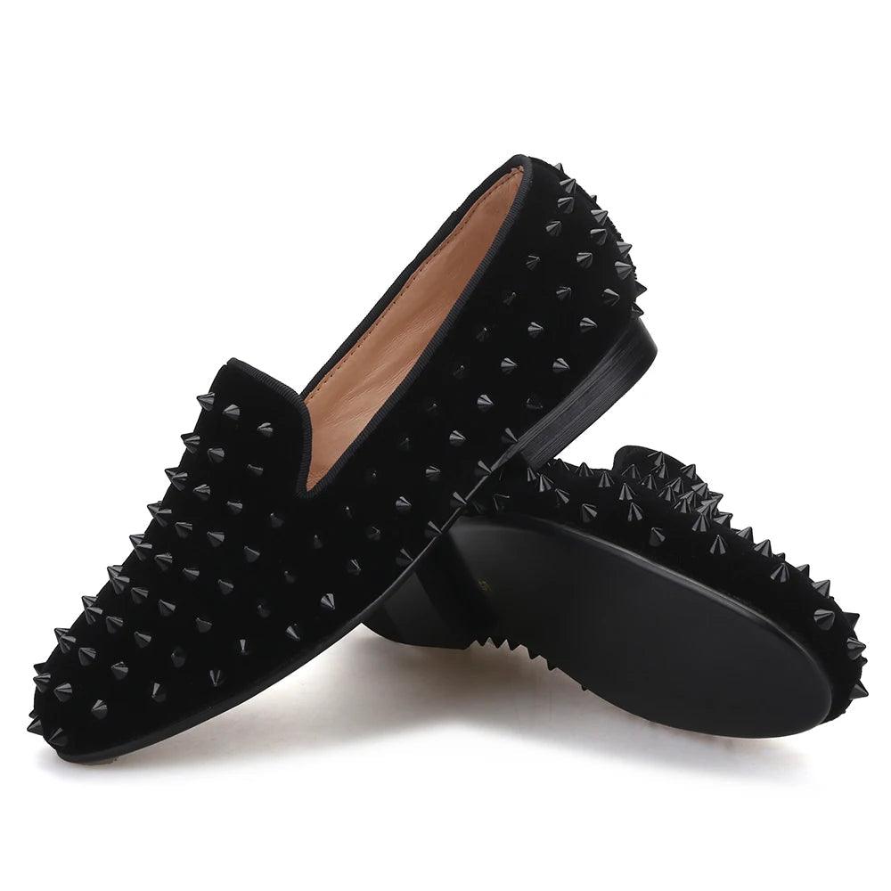 Velvet Women's Loafers with Spikes