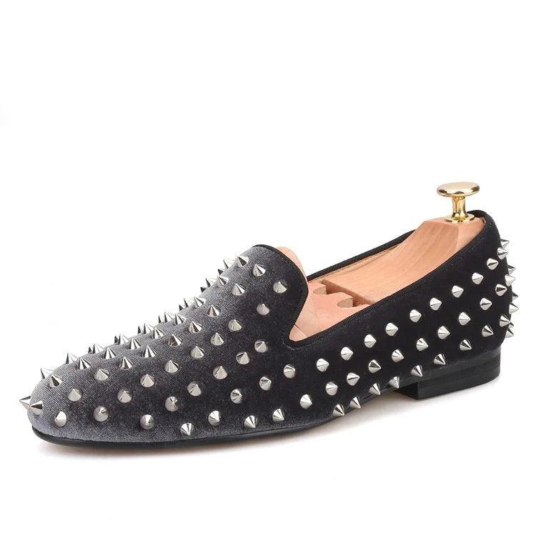 Velvet Women's Loafers with Spikes