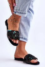 Women Beaded Resort Flip Flops