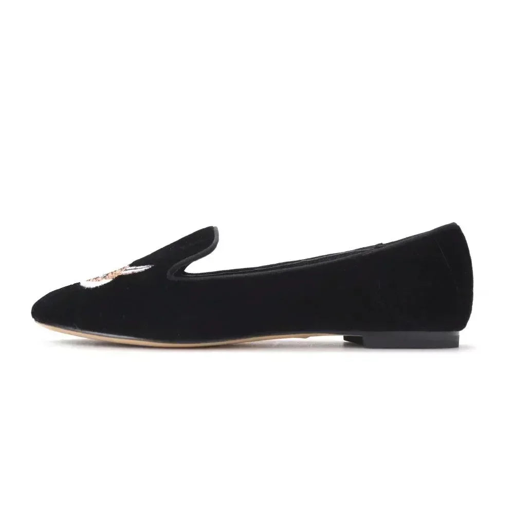 Women Casual Smoking Loafers - Slip-On Flat Shoes