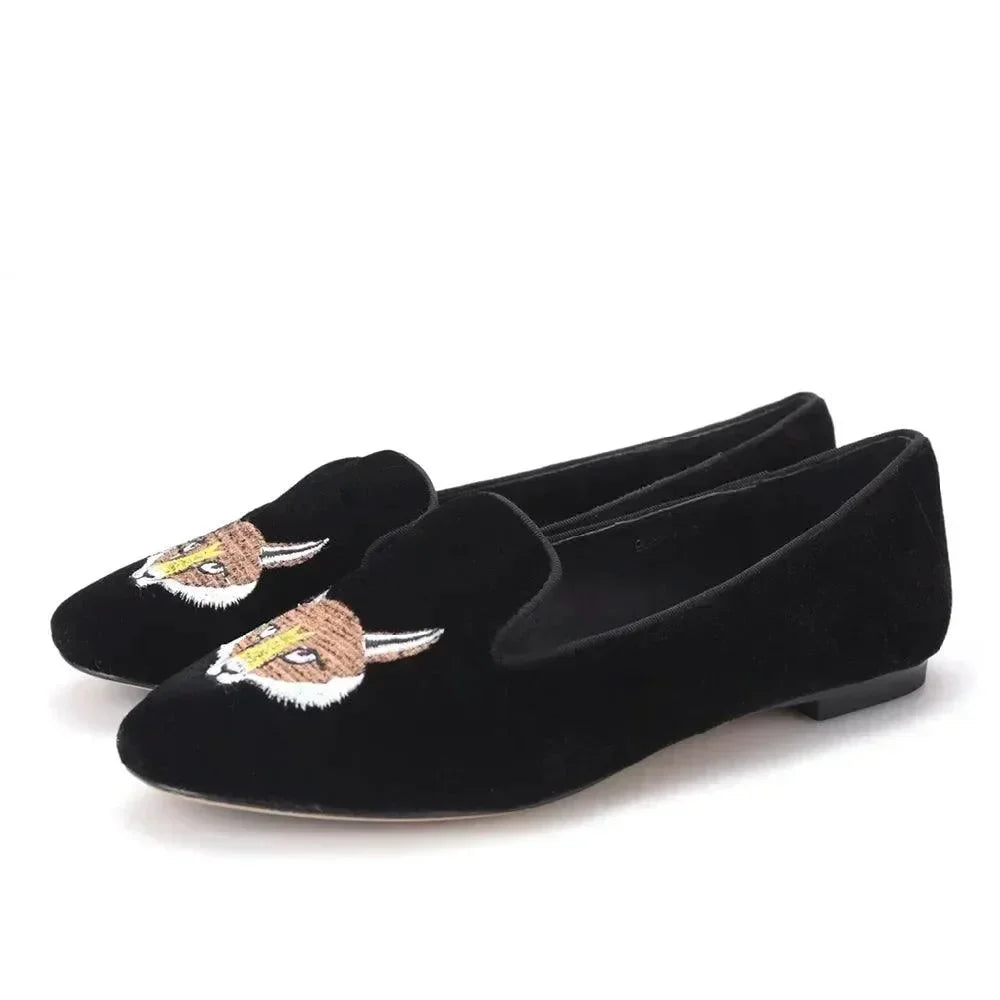 Women Casual Smoking Loafers - Slip-On Flat Shoes