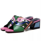 Women Graffiti Print Block Heel Sandals