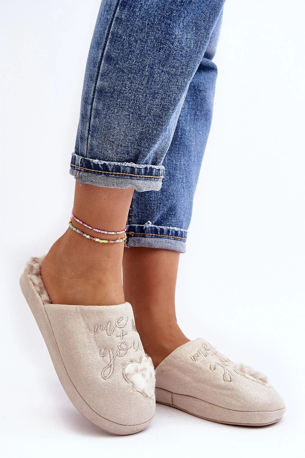 Women Heart Print Winter Slippers