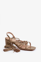 Women Lace-Up Caged Block Heel Sandals