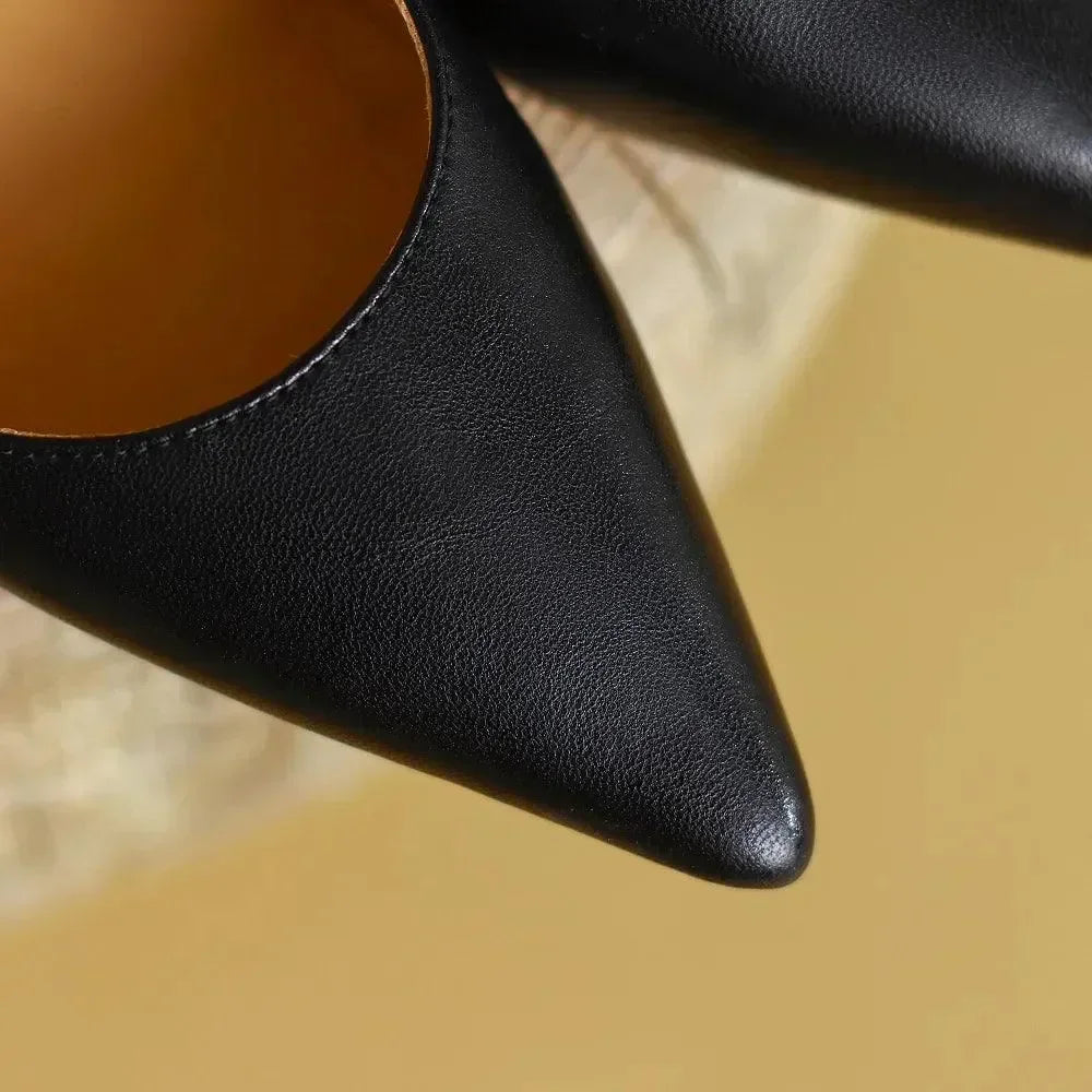 Women Leather Knot Slingback Kitten Heels