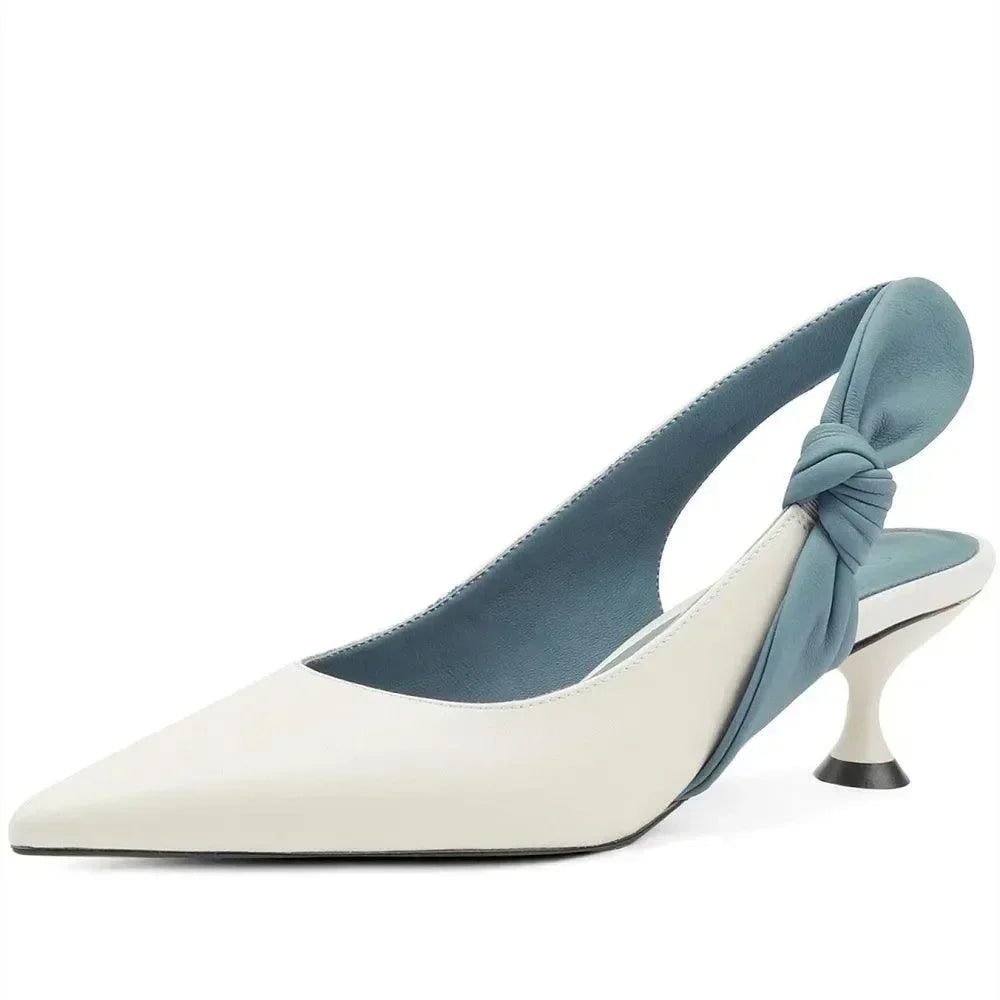 Women Leather Knot Slingback Kitten Heels