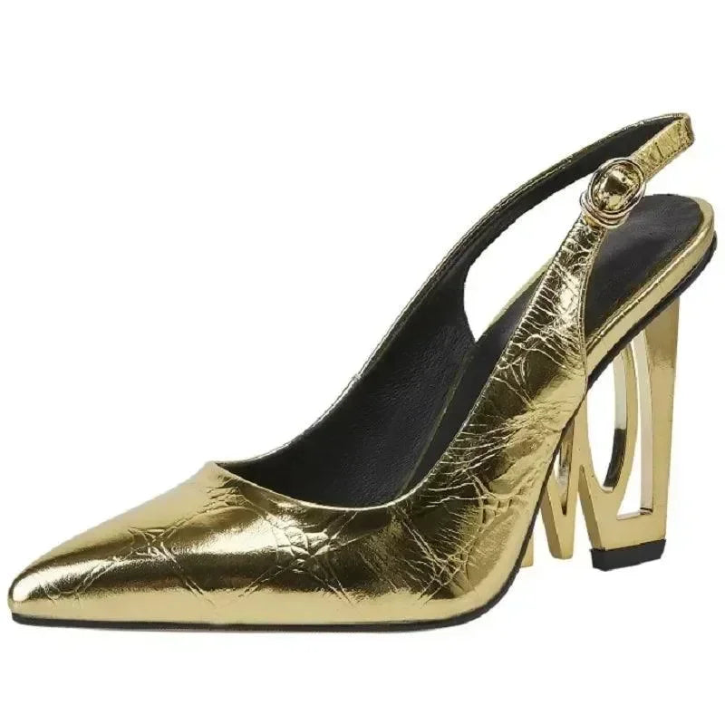 Women Leather Pointed Slingback Heels