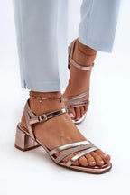 Women Low Block Heel Ankle Strap Sandals