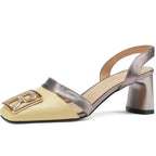 Women Luxury Leather Platform Block Heel Sandals