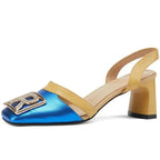 Women Luxury Leather Platform Block Heel Sandals