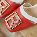 Women Luxury Leather Platform Block Heel Sandals