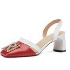 Women Luxury Leather Platform Block Heel Sandals