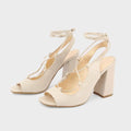 Women Made in Italy Beige Block Heel Sandals
