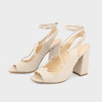 Women Made in Italy Beige Block Heel Sandals