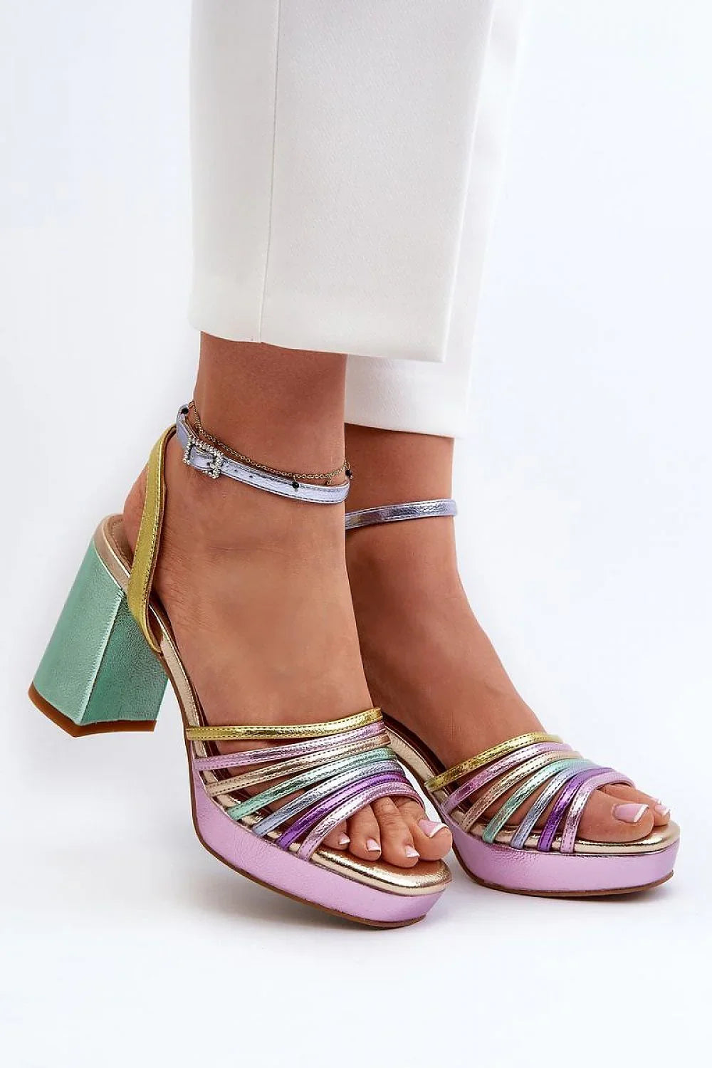 Women Multicolor Strappy Block Heel Sandals