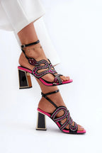 Women Rhinestone Block Heel Evening Sandals