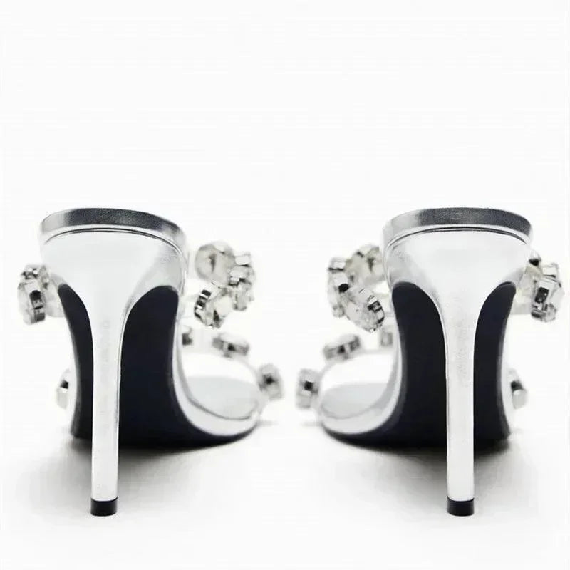 Women Rhinestone Peep Toe Stiletto Heels