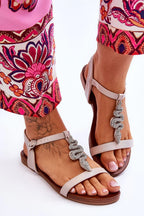 Women Rhinestone Strappy Flat Sandals