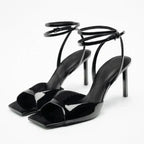 Women Square Toe Strappy Stiletto Heels