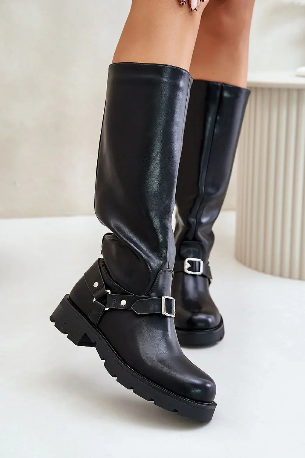 Women Thigh High Boots - Low Block Shoes