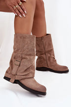 Women Thigh High Boots - Low Flat Shoes