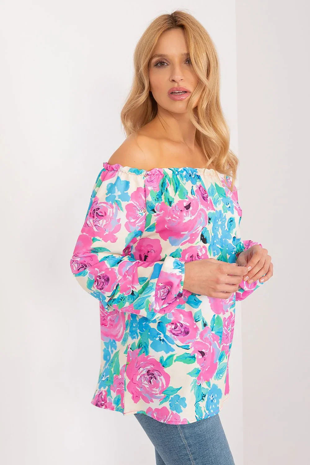 Women's Bardot Blouse - Floral Hip Length
