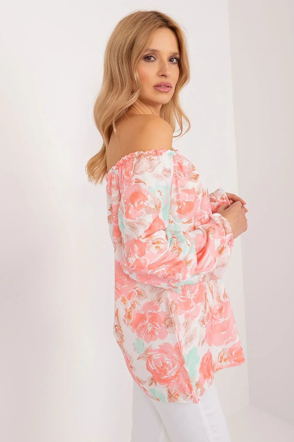 Women's Bardot Blouse - Floral Hip Length