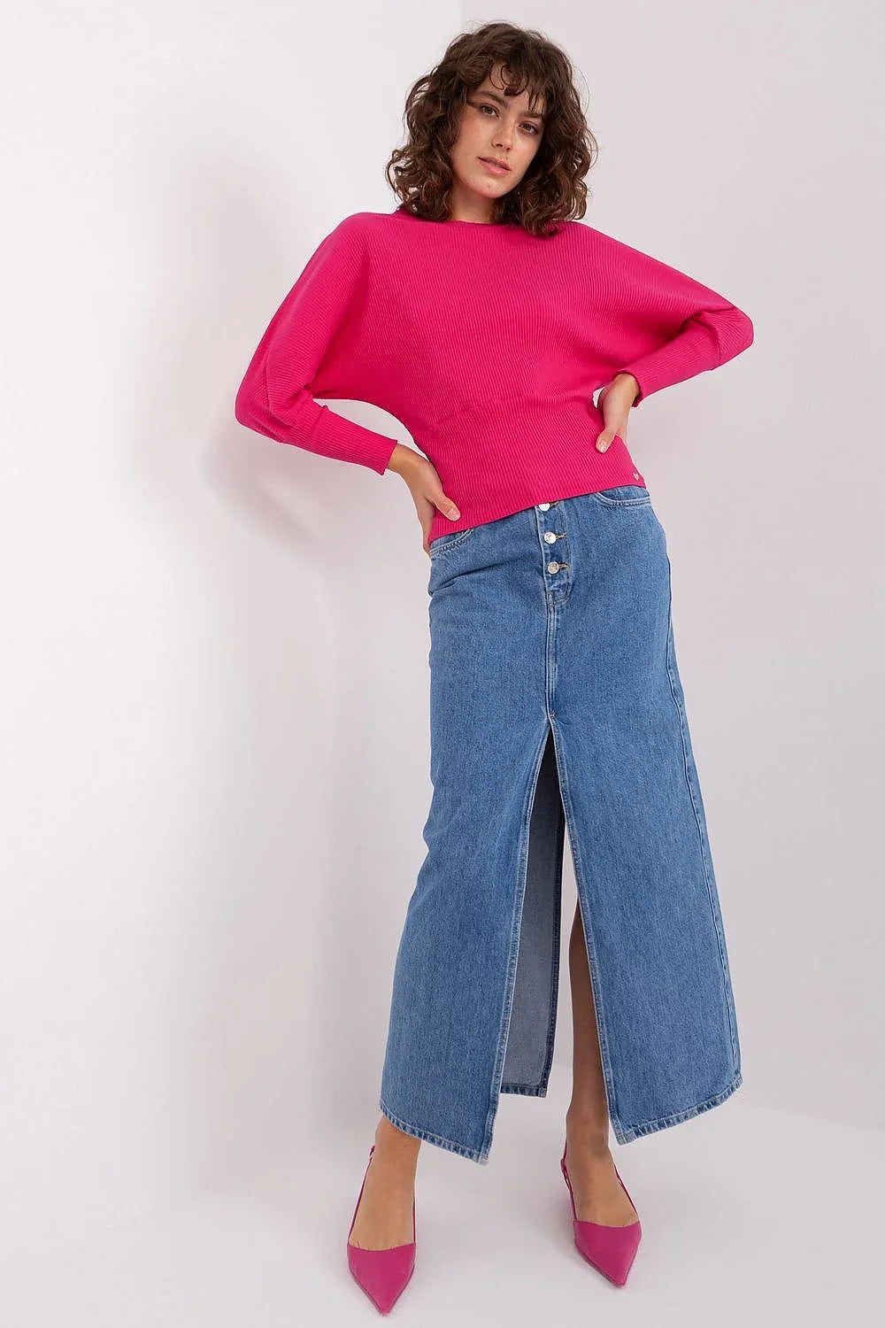 Women's Batwing-Sleeve Blouse - Textured Waist Length