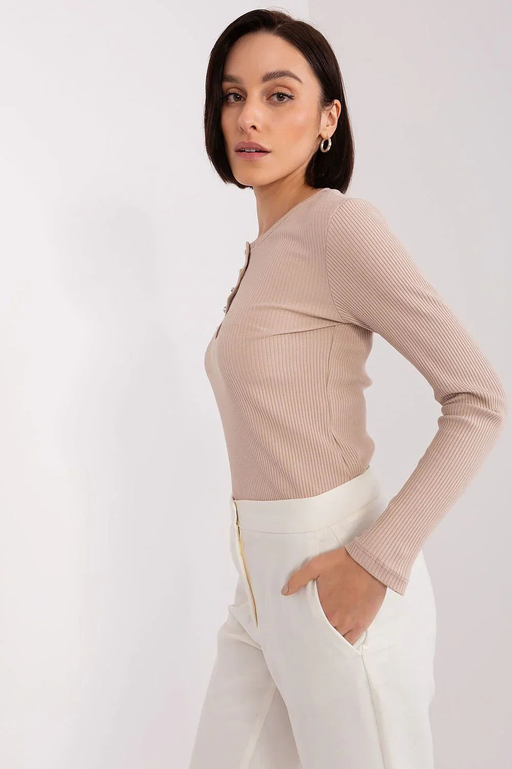 Women's Button-Down Casual Blouse - Striped Waist Length