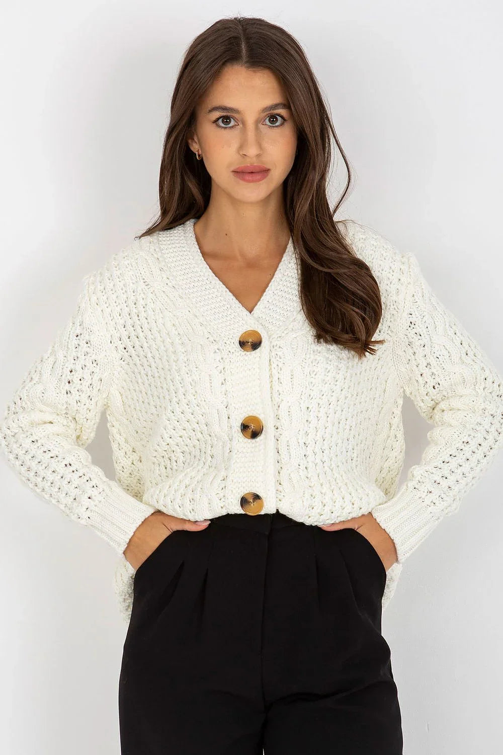 Women's Cable Knit Button Cardigan Sweater