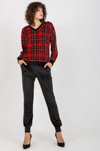 Women’s Checkered V-Neck Blouse and Pants Set