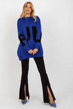 Women's Graphic Longline Crew Neck Pullover Sweater