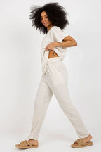 Women’s Linen Blend Blouse and Straight Leg Pants Set