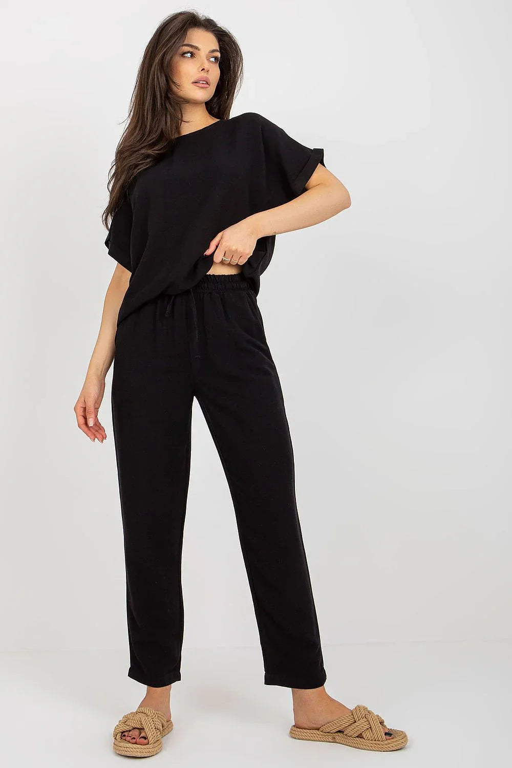 Women’s Linen Blend Blouse and Straight Leg Pants Set