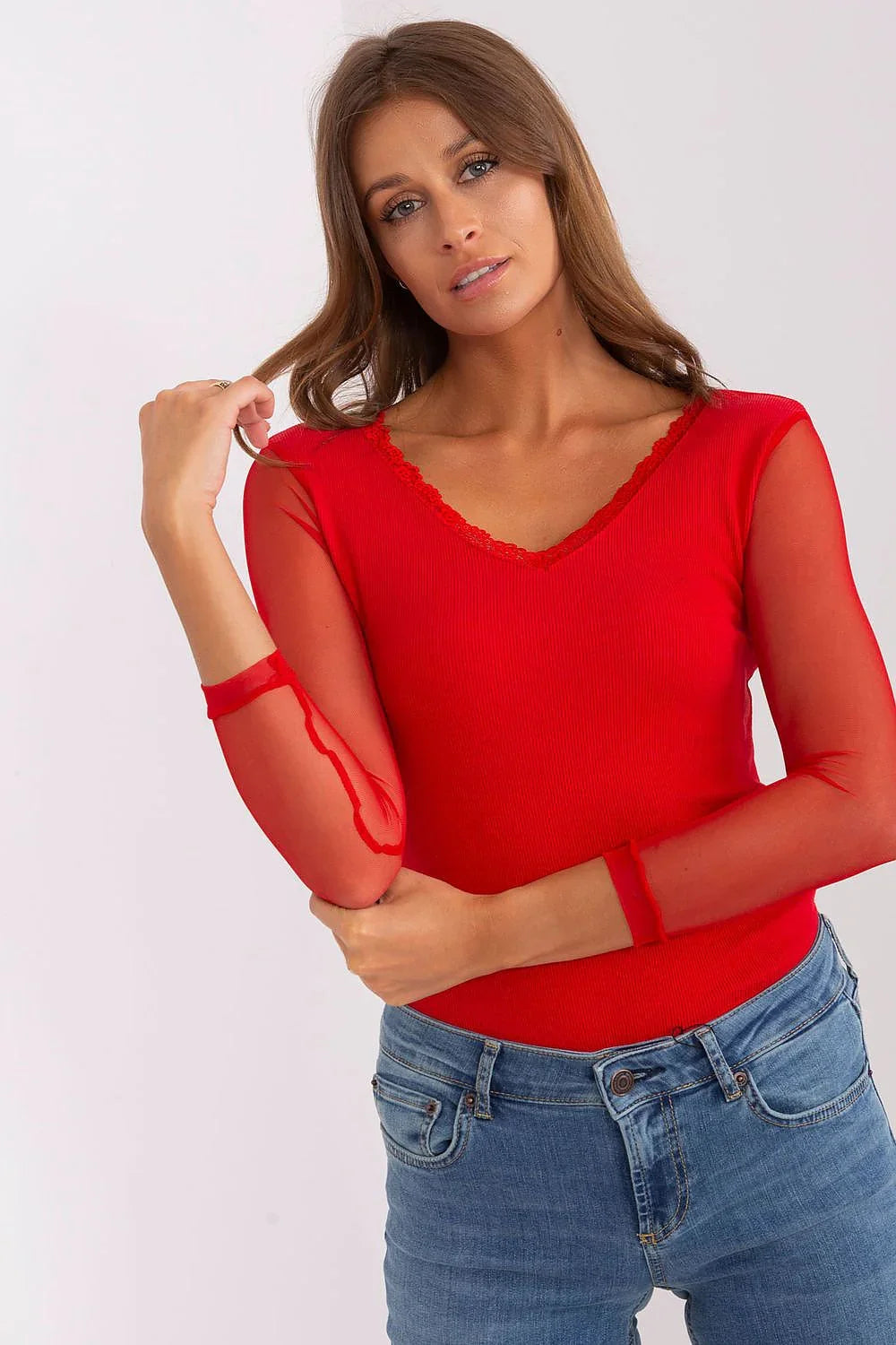 Women's Mesh-Blouse - Solid Waist Length