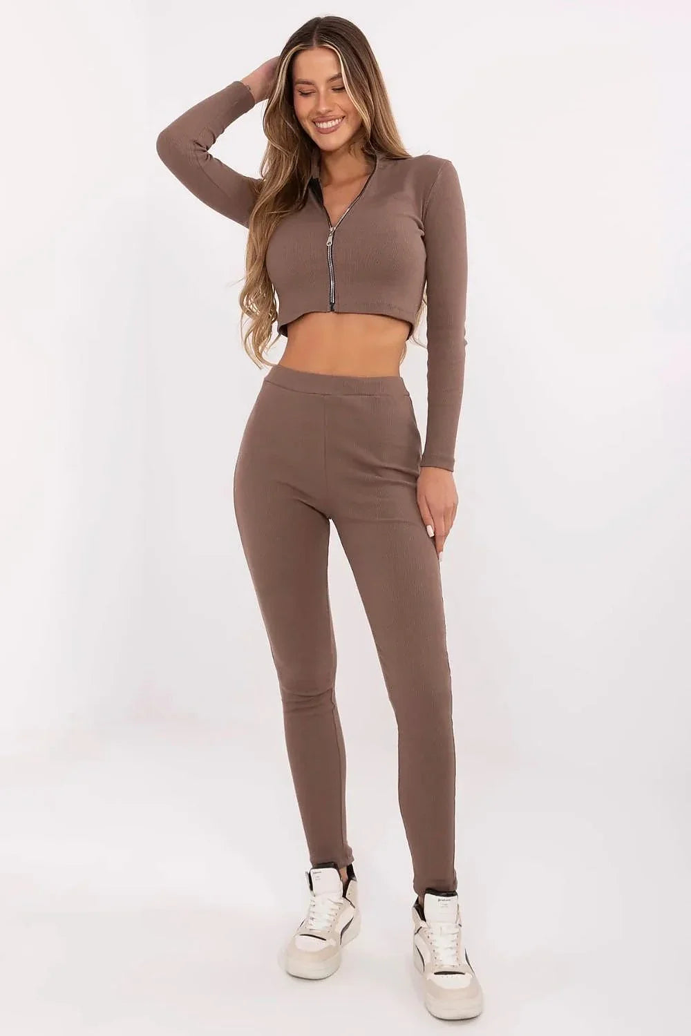 Women’s Slim Fit Ribbed Cropped Top and Pants Set