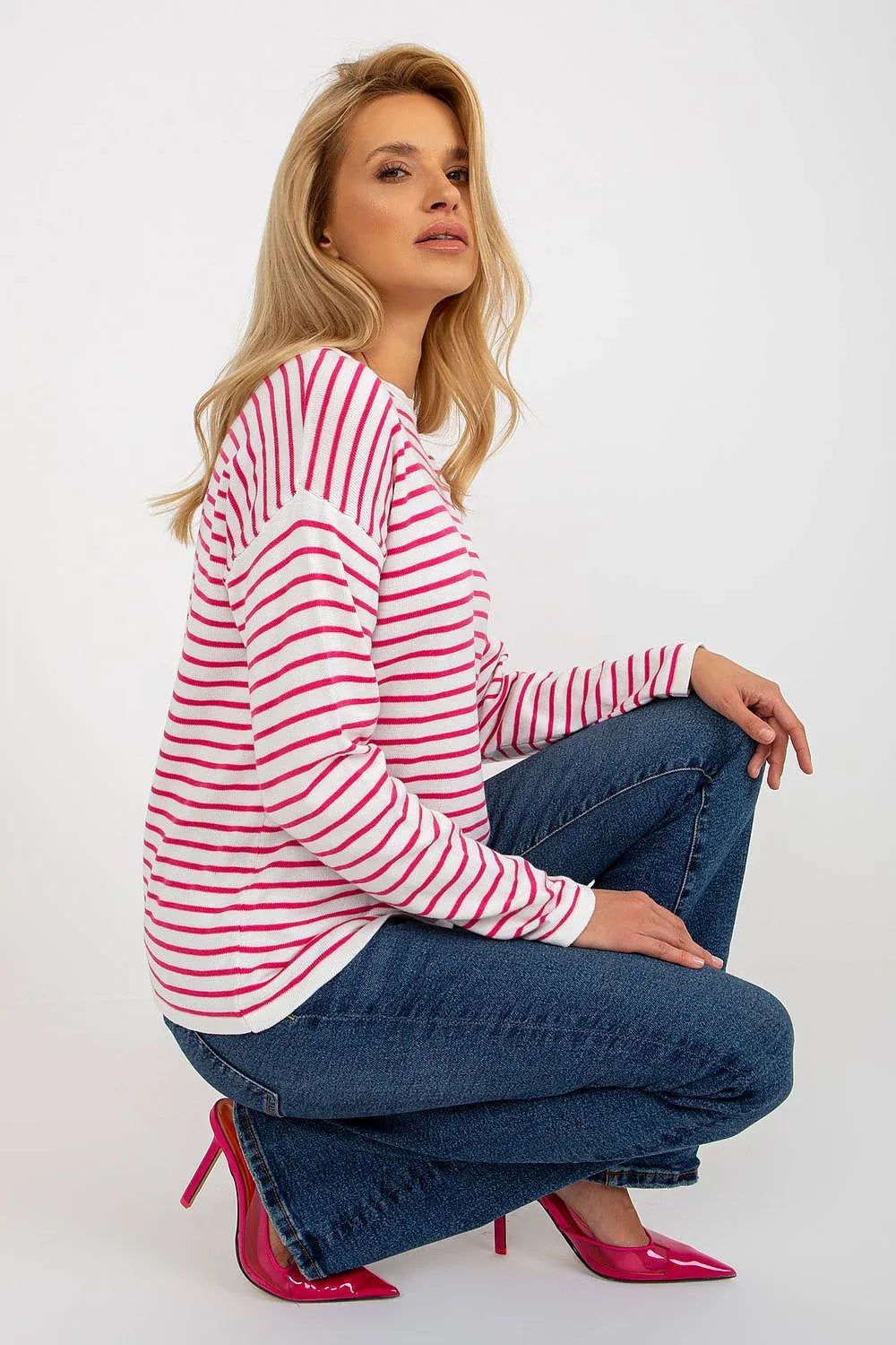 Women's Striped Crew Neck Pullover Sweater