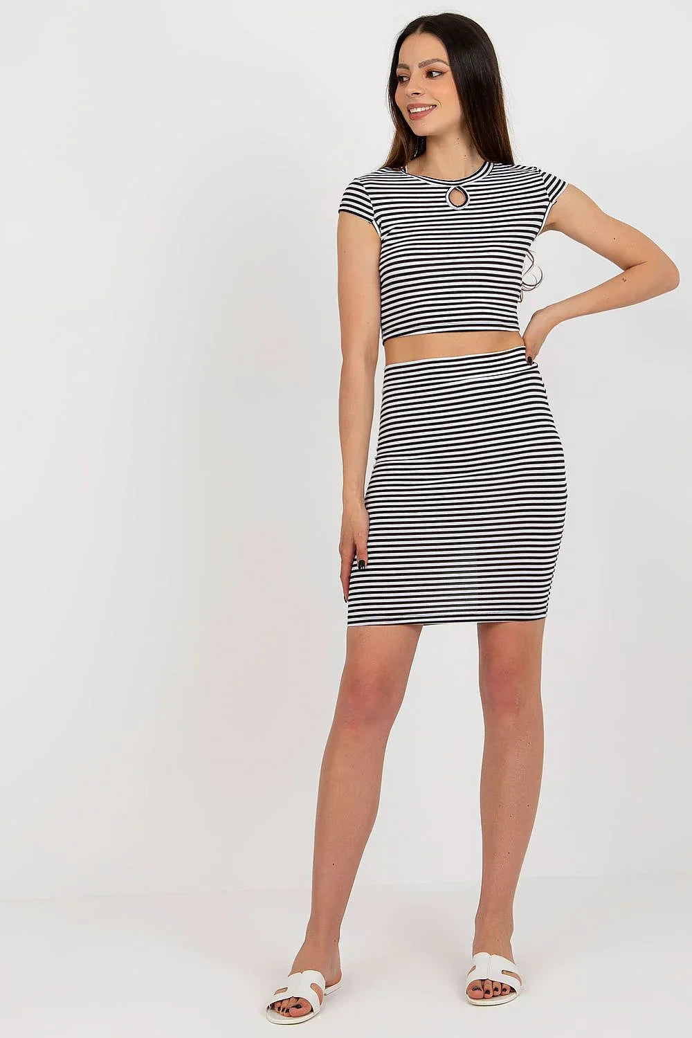 Women’s Striped Short Sleeve Mini Skirt Set