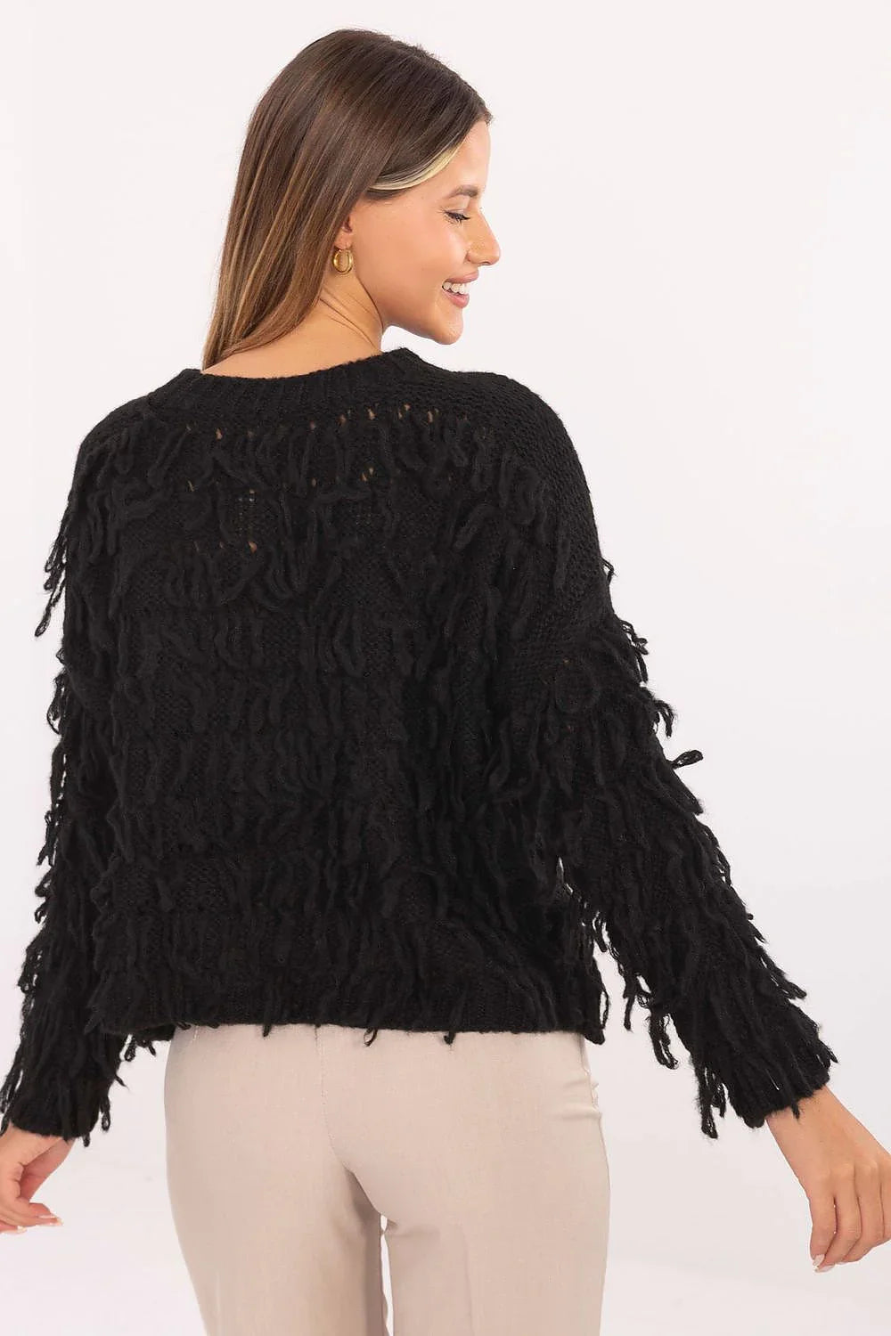 Women's Textured Oversized Crew Neck Pullover Sweater