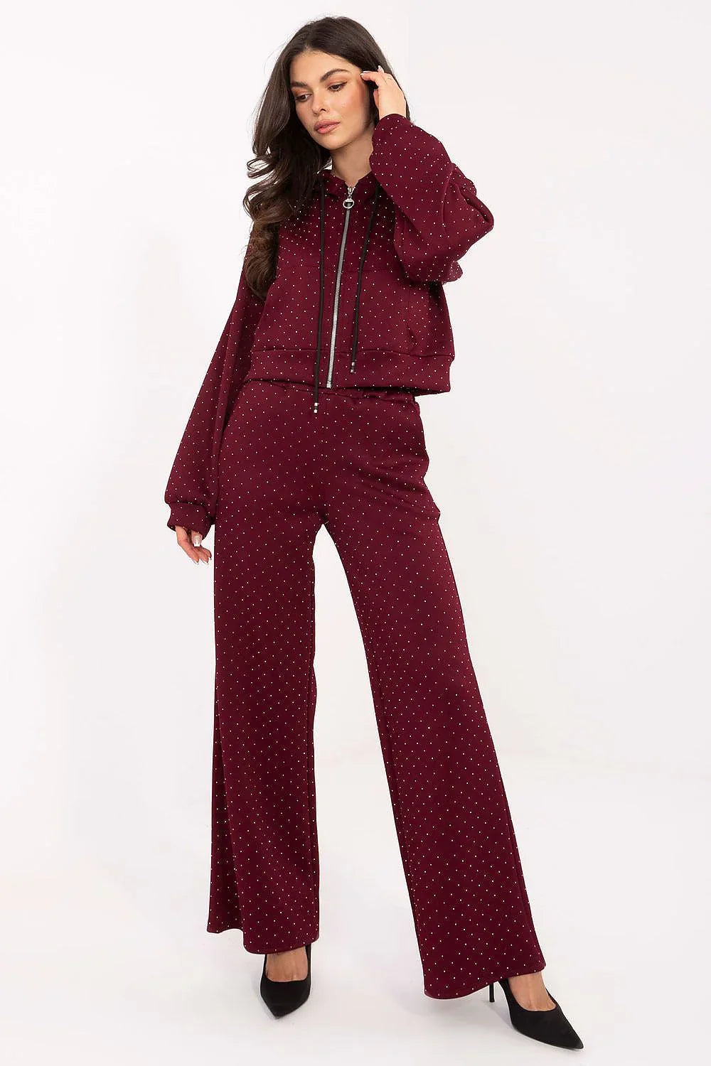 Women’s Textured Zip Hoodie and Wide Leg Pants Set