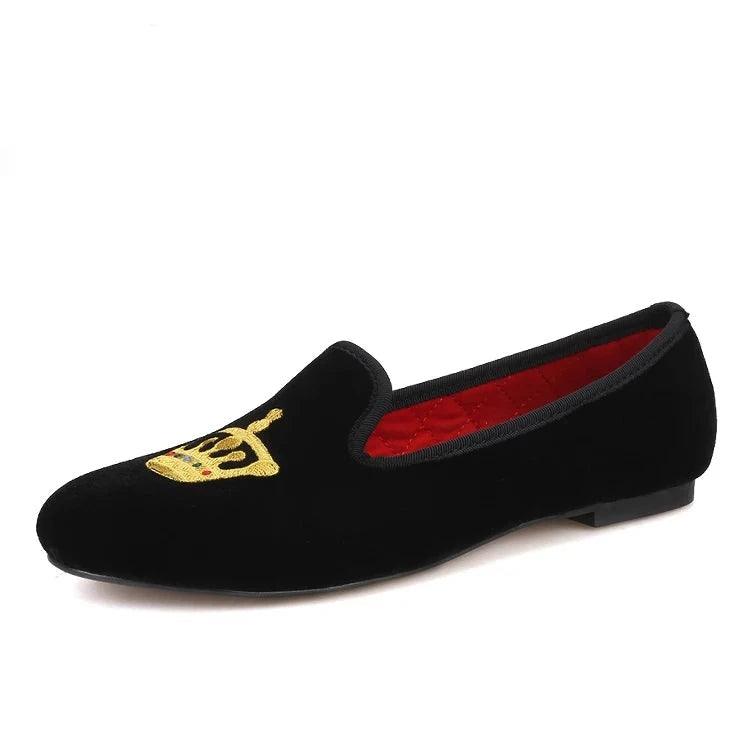 Women's Velvet Loafers with Crown